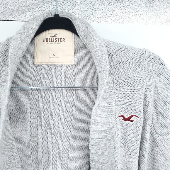 Hollister Women Gray Angora Blend OpenFront Draped Cableknit Mock Neck Cardi| S - Picture 5 of 10